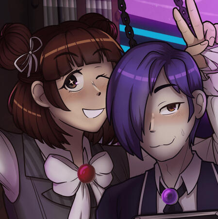 Two people, both in half-body, in detailed background